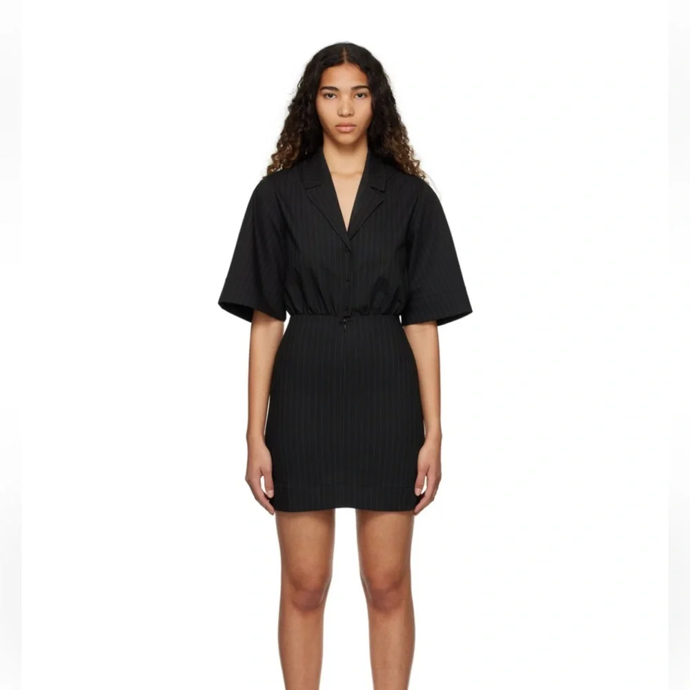 NWT GANNI +NET SUSTAIN pinstriped recycled-twill mini dress size 36 (small) - Picture 1 of 7